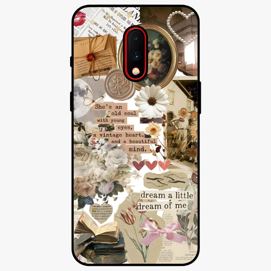 Aesthetic Brown Vintage Collage Glass Case showing flat back view with retro collage artwork and glossy glass finish.
