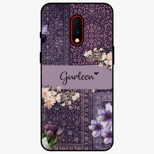 Antique Floral Whisper Custom Name Glass Case showing flat back view with vintage floral artwork and personalized name design.