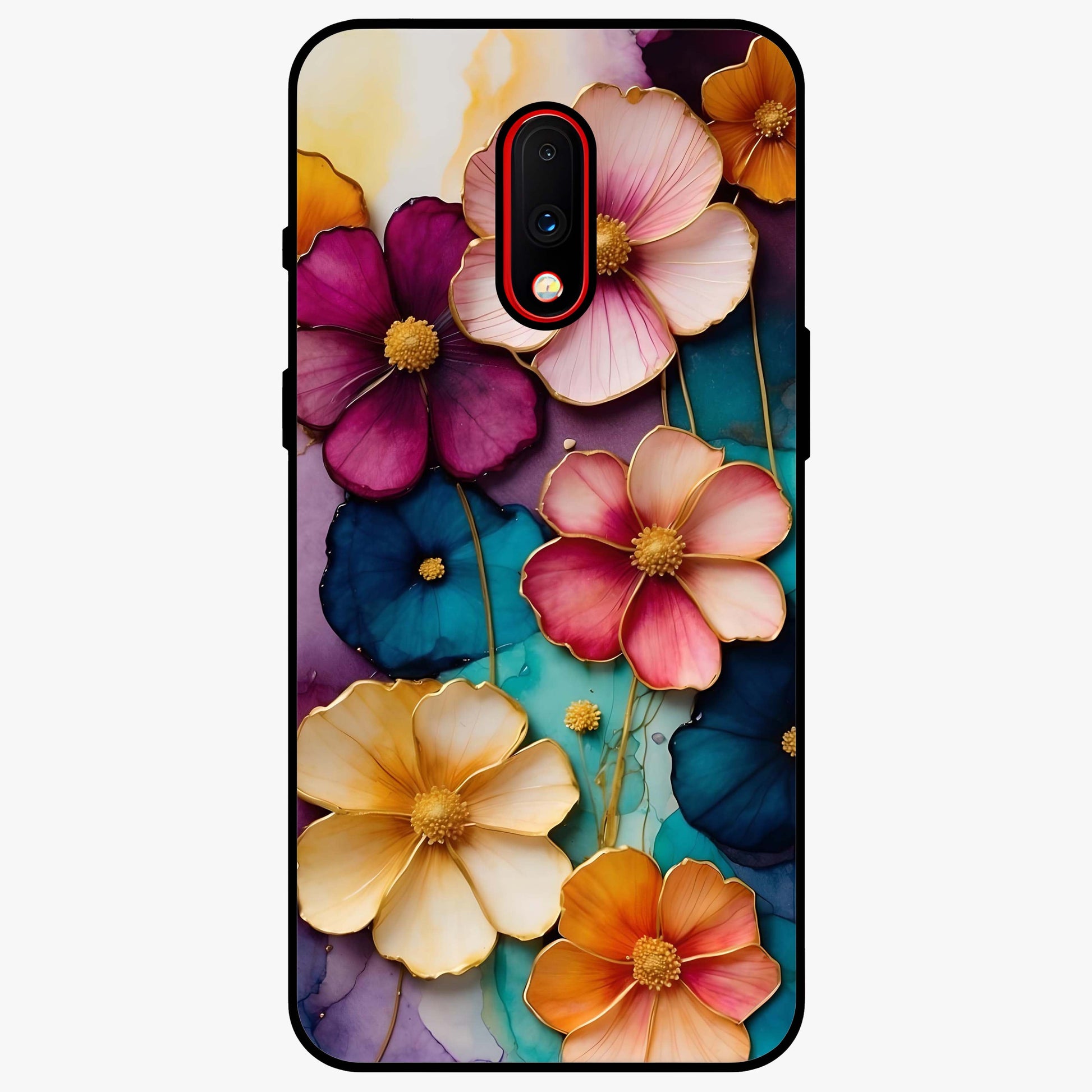 Artlyn Grace Flower Pattern Glass Case showing flat back view with elegant floral pattern artwork and glossy glass finish.