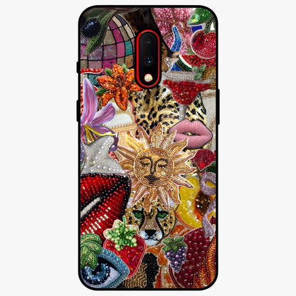 Beaded Fashion Jungle Glass Case showing flat back view with vibrant jungle inspired bead artwork and glossy glass finish.