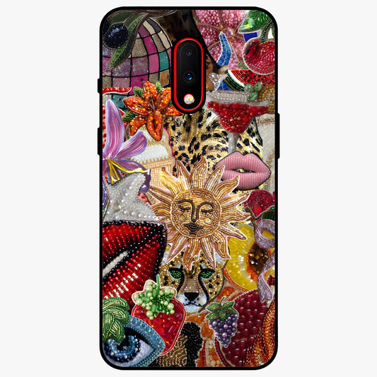 Beaded Fashion Jungle Glass Case showing flat back view with vibrant jungle inspired bead artwork and glossy glass finish.