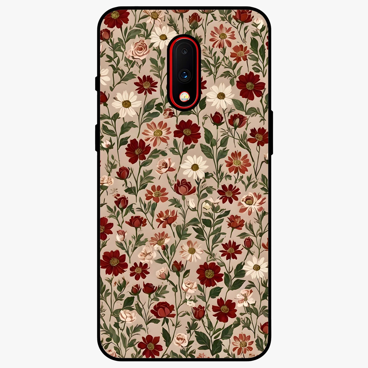 Biege Flower With Leaf Glass Case showing flat back view with soft beige floral artwork and glossy glass finish.