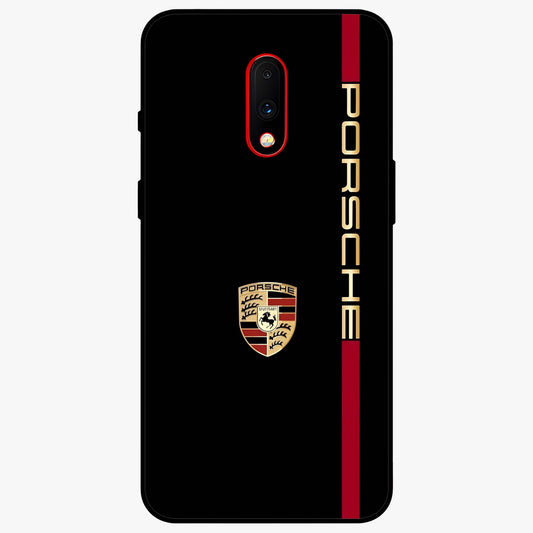 Black Minimal Porsche Glass Case showing flat back view with sleek minimal sports car artwork and glossy glass finish.