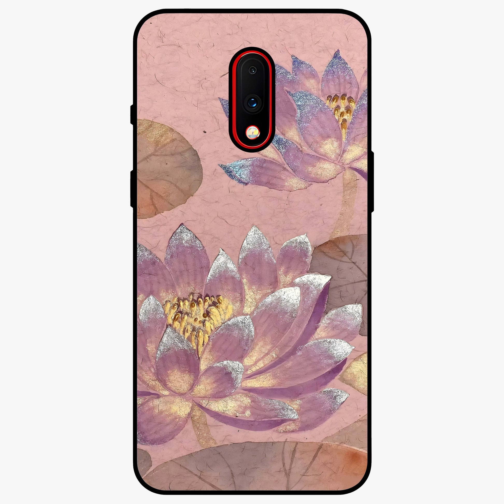 Blossom Mist Lotus Glass Case showing flat back view with serene lotus blossom artwork and glossy glass finish.