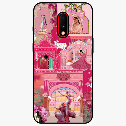 Blossoms of Rajasthan Glass Case showing flat back view with traditional floral artwork inspired by Rajasthan and glossy glass finish.