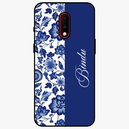 Blue Vintage Floral Pattern Glass Case upright view showcasing timeless floral illustration with vintage inspired style.