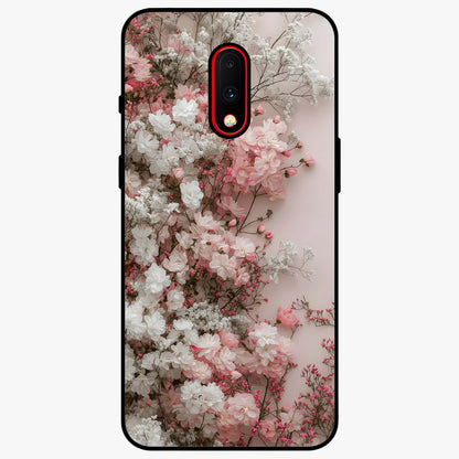 Blush Blossom Cloud Glass Case showing flat back view with dreamy blush cloud blossom artwork and glossy glass finish.
