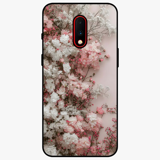 Blush Blossom Cloud Glass Case showing flat back view with dreamy blush cloud blossom artwork and glossy glass finish.