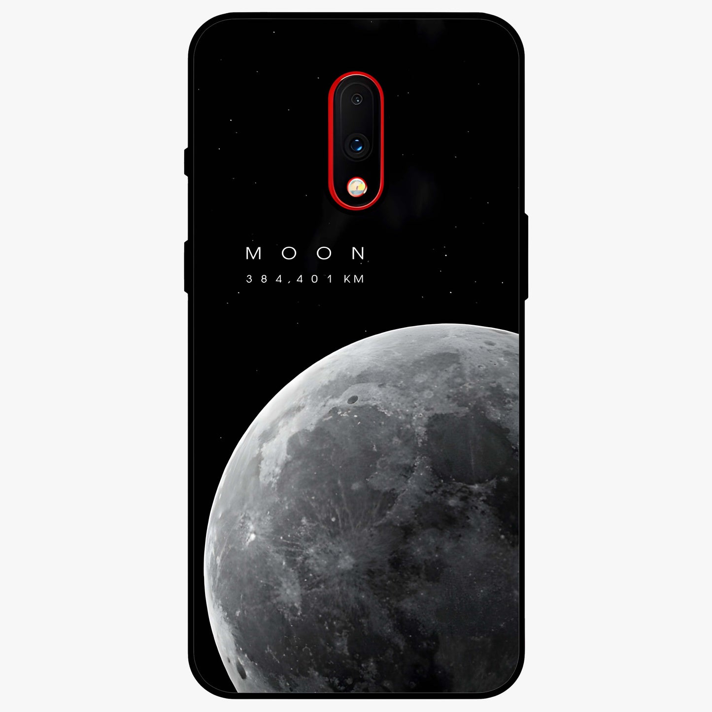 Cosmic Moon Glow Glass Case showing flat back view with glowing moon artwork and glossy glass finish.