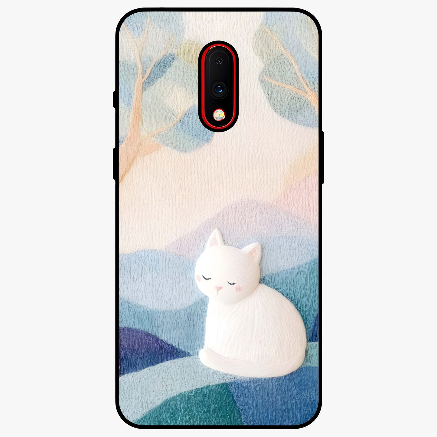 Cotton Dream Cat Glass Case showing flat back view with soft dreamy cat artwork and glossy glass finish.