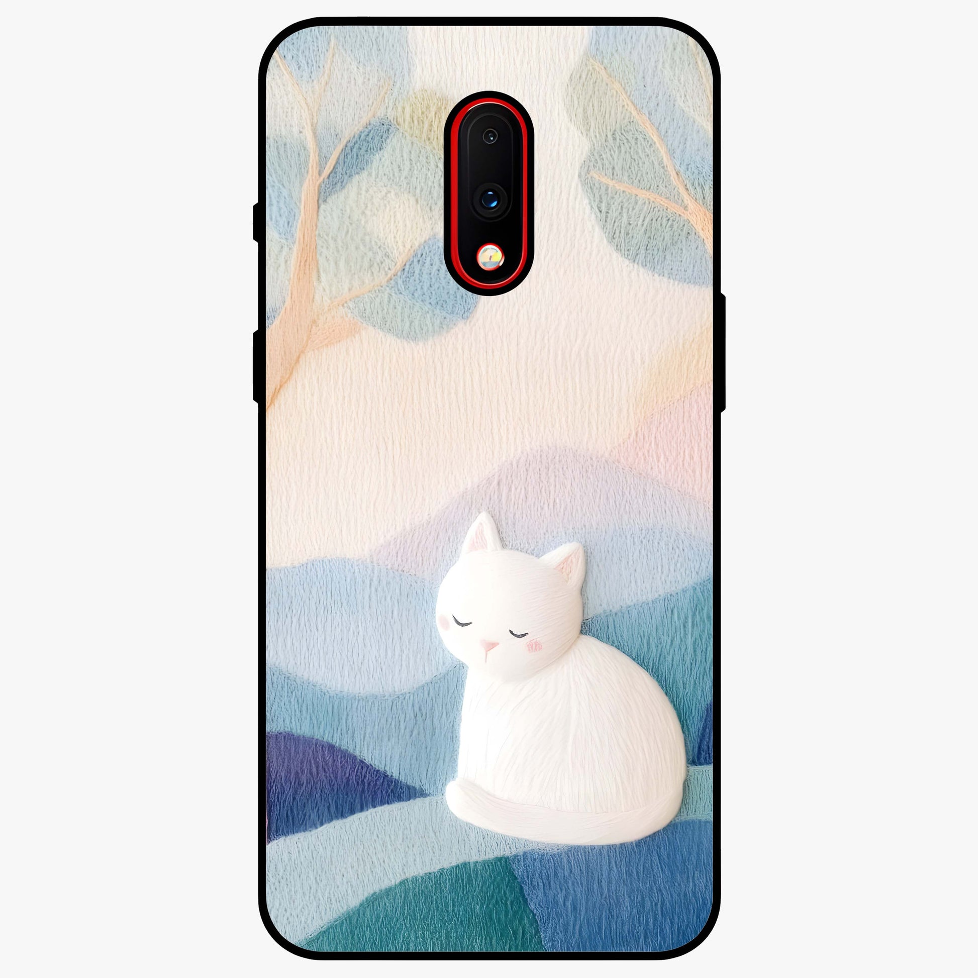 Cotton Dream Cat Glass Case showing flat back view with soft dreamy cat artwork and glossy glass finish.