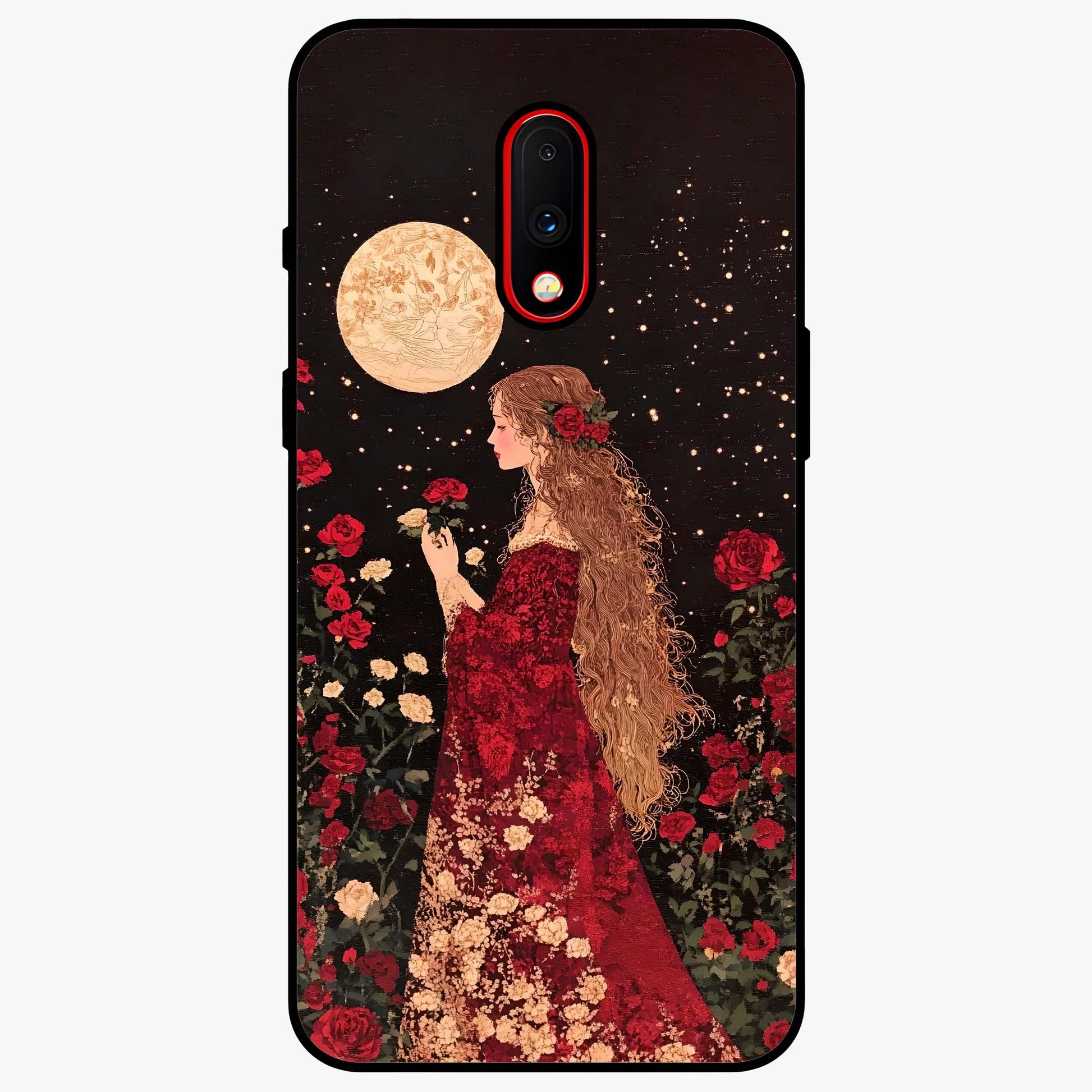 Crimson Dreams Glass Case showing flat back view with dreamy crimson artwork and glossy glass finish.