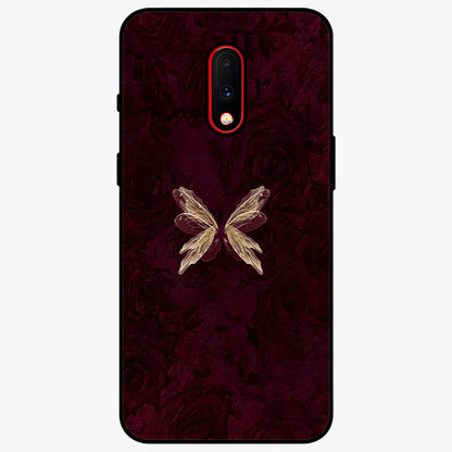Crimson Fade Butterfly Glass Case showing flat back view with fading butterfly artwork and glossy glass finish.