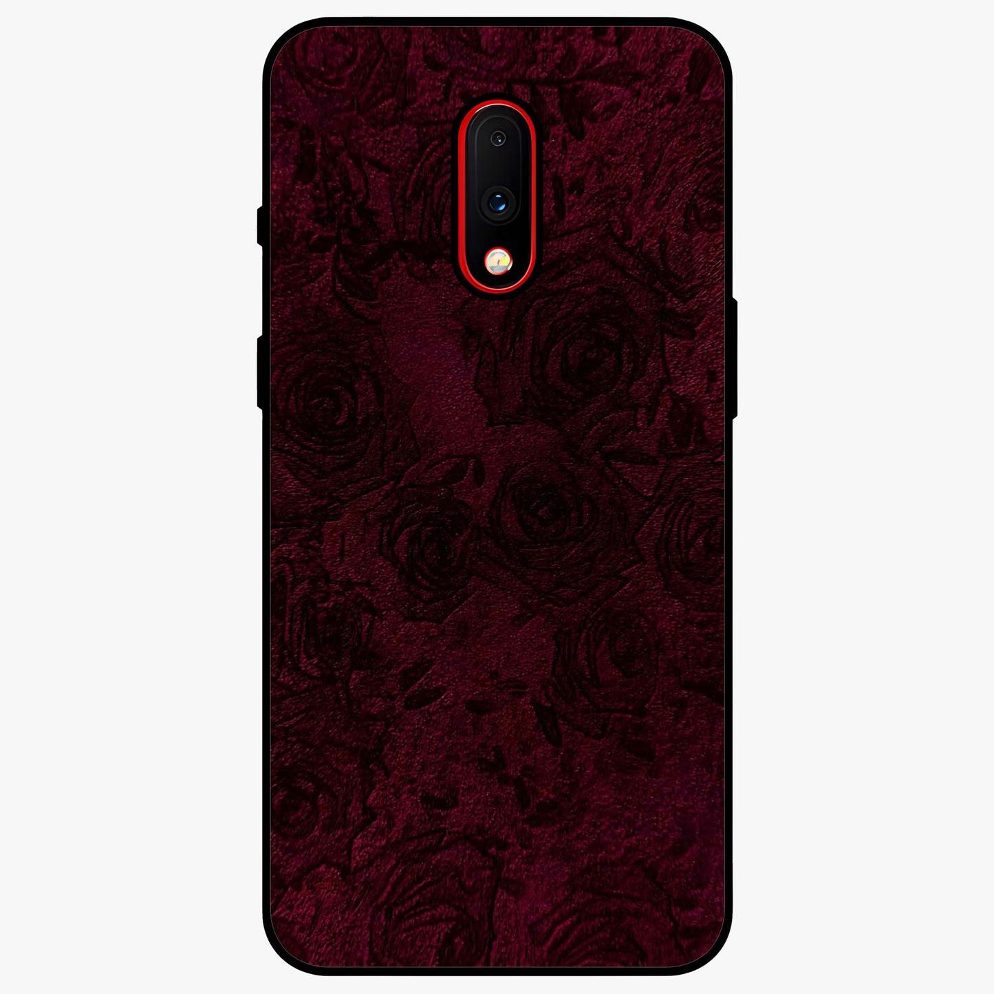 Crimson Fade Flow Glass Case showing flat back view with flowing crimson gradient artwork and glossy glass finish.