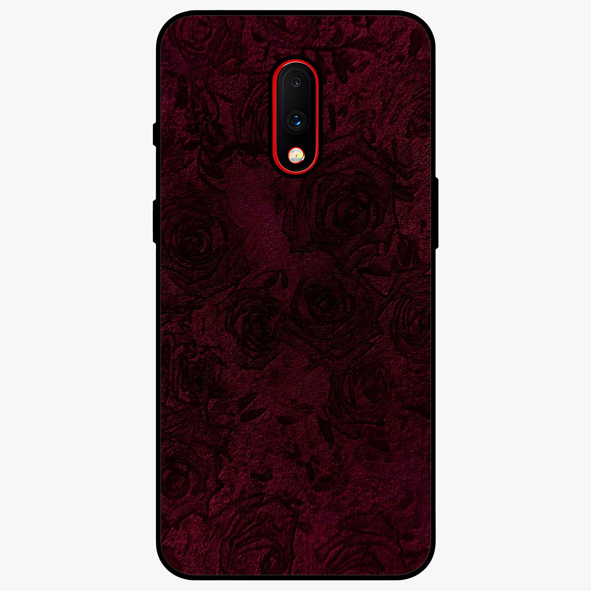 Crimson Fade Flow Glass Case showing flat back view with flowing crimson gradient artwork and glossy glass finish.