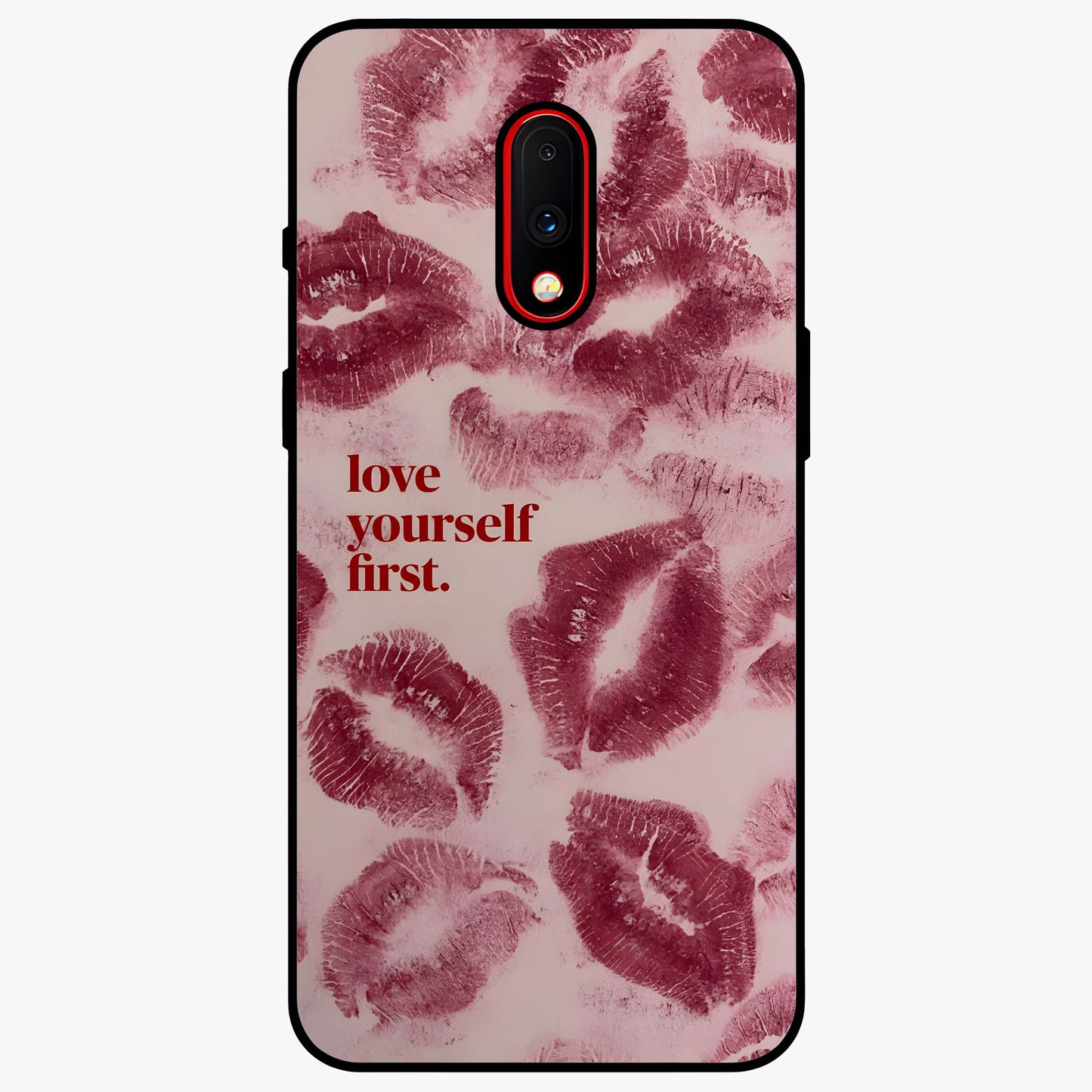 Crimson Kiss Love Glass Case showing flat back view with romantic crimson themed artwork and glossy glass finish.