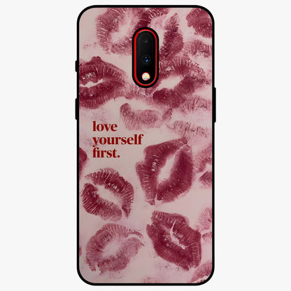 Crimson Kiss Love Glass Case showing flat back view with romantic crimson themed artwork and glossy glass finish.