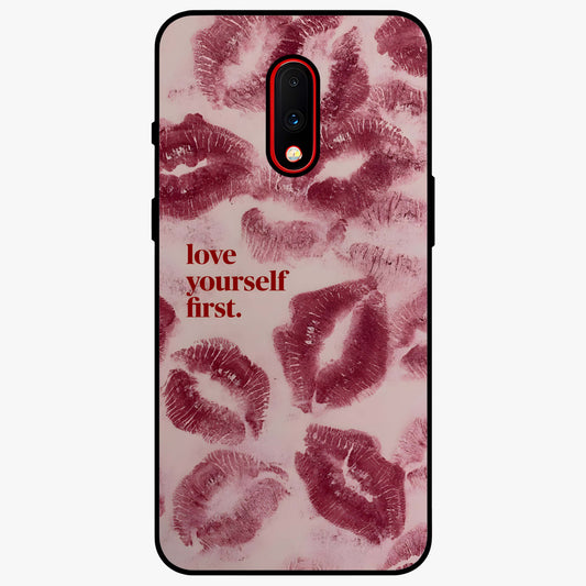 Crimson Kiss Love Glass Case showing flat back view with romantic crimson themed artwork and glossy glass finish.