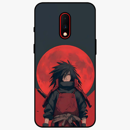 Crimson Moon Warlord Glass Case showing flat back view with mystical moon warrior artwork and glossy glass finish.