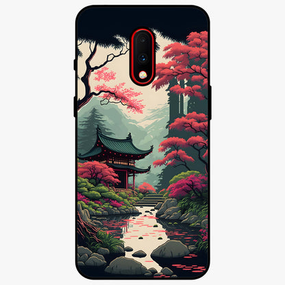 Crimson Temple View Glass Case showing flat back view with temple inspired artwork and glossy glass finish.