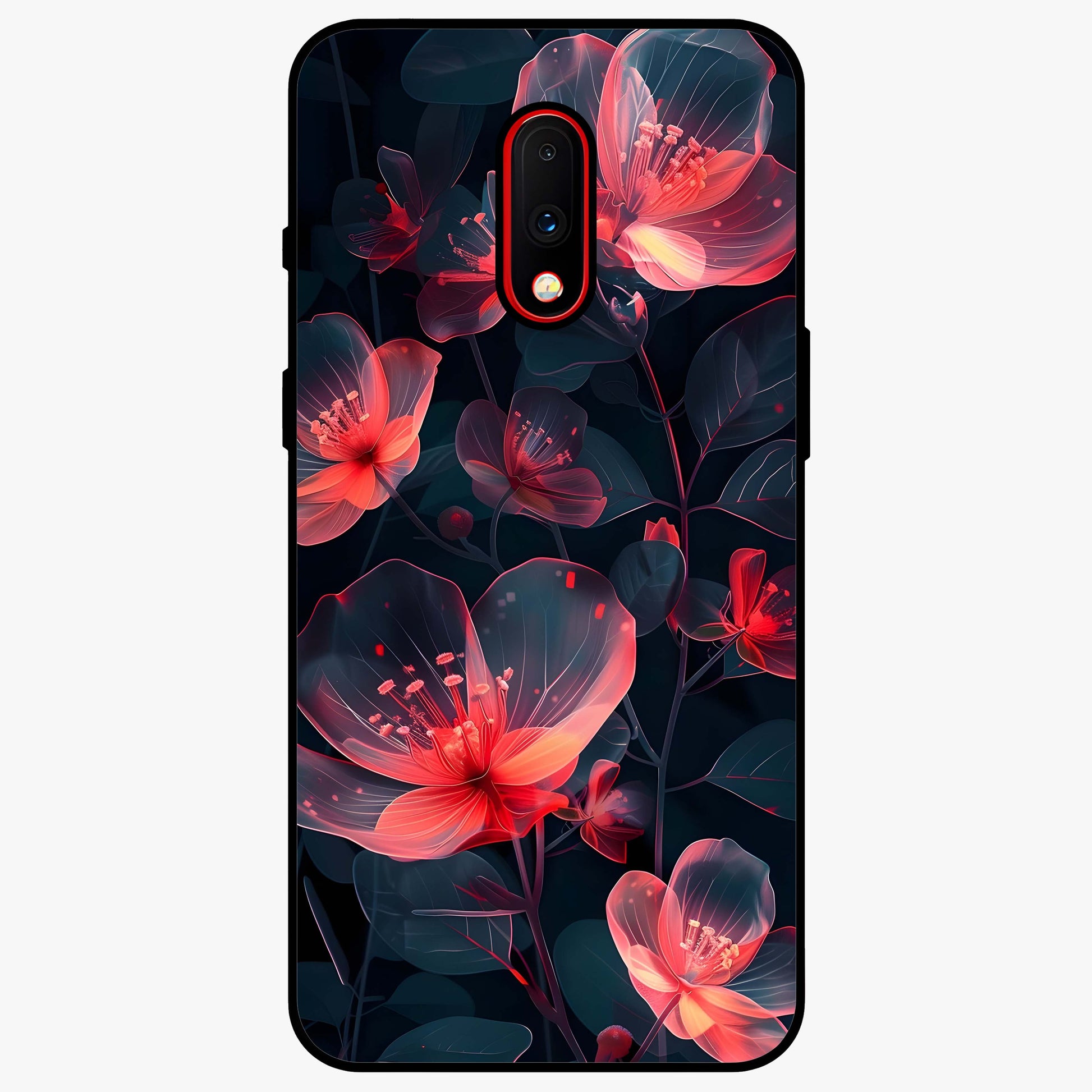 Dark Shade of Flower Glass Case showing flat back view with elegant dark floral artwork and glossy glass finish.