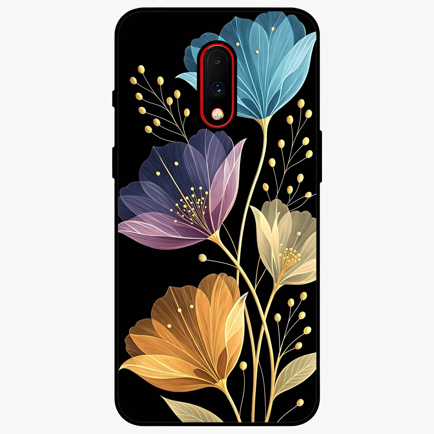 Delicate Multicolor Flowers Glass Case showing flat back view with vibrant floral artwork and glossy glass finish.