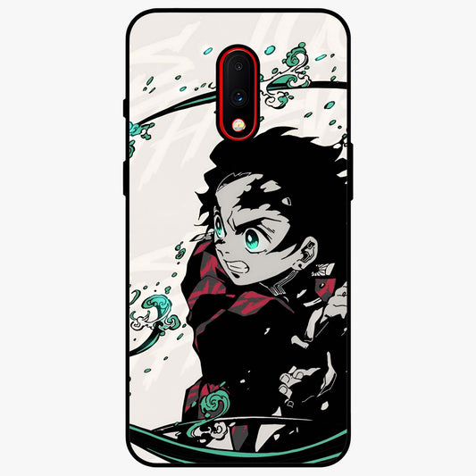 Demon Slayer Glass Case showing flat back view with bold anime inspired artwork and glossy glass finish.