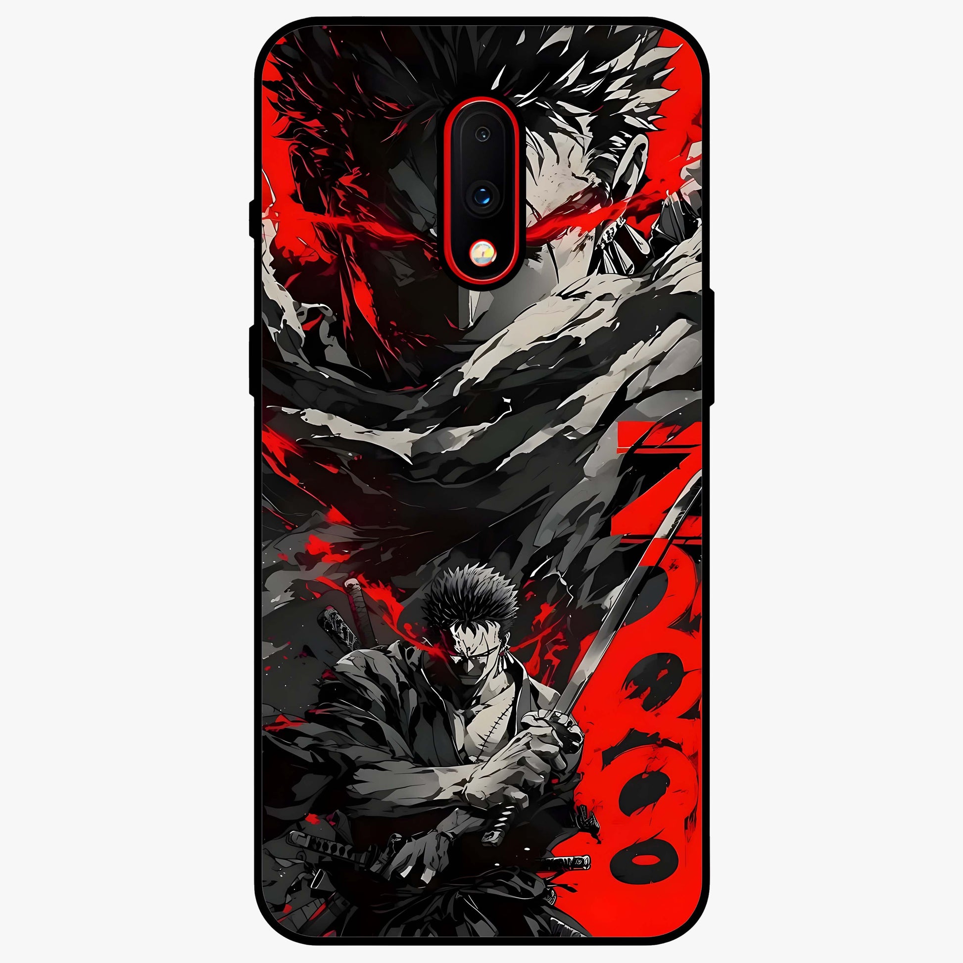 Demon Sword Resolve Glass Case showing flat back view with fierce sword warrior artwork and glossy glass finish.