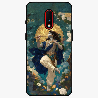 Divine Krishna Art Glass Case showing flat back view with Lord Krishna artwork and glossy glass finish.