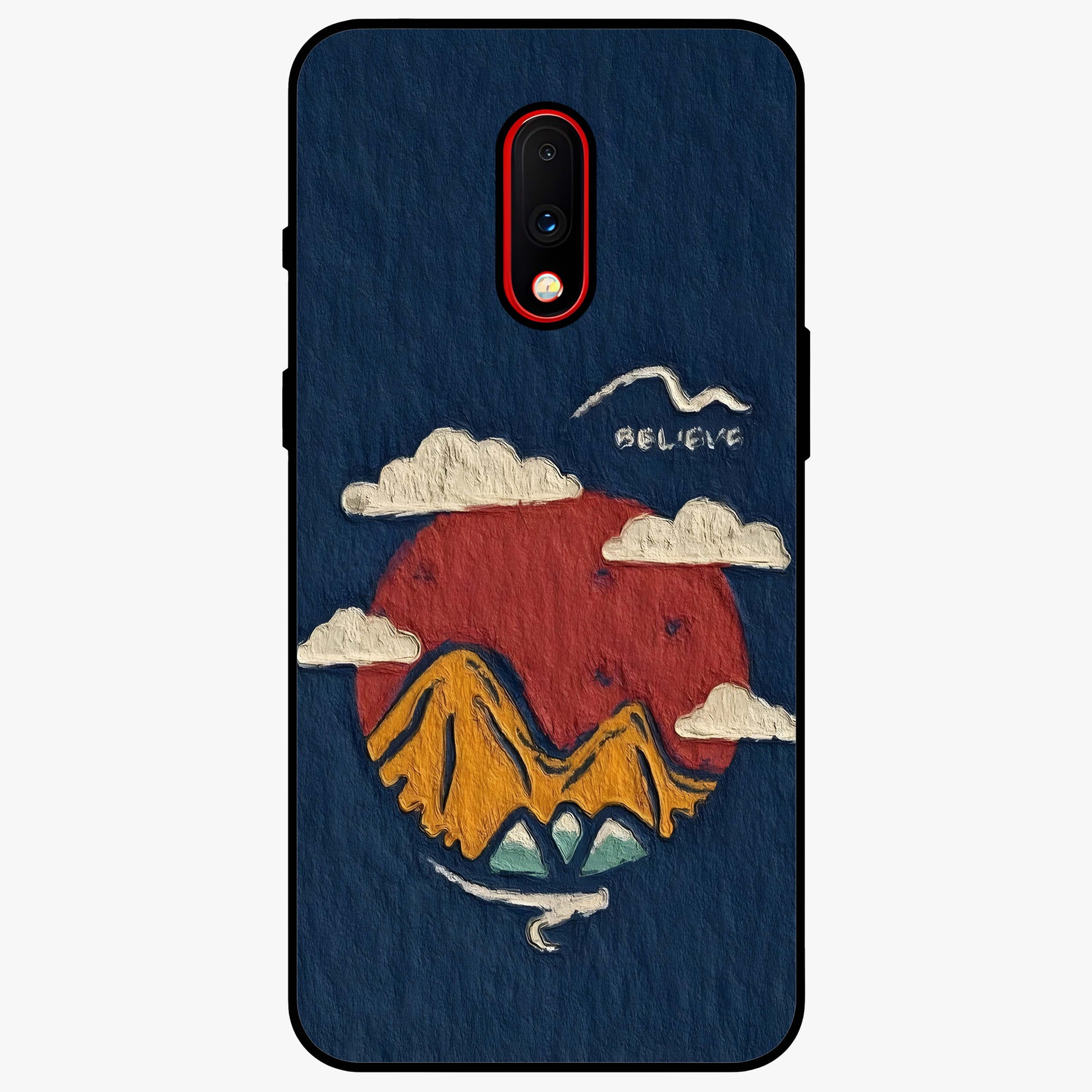Dream Beyond Mountains Glass Case showing flat back view with scenic mountain landscape artwork and glossy glass finish.