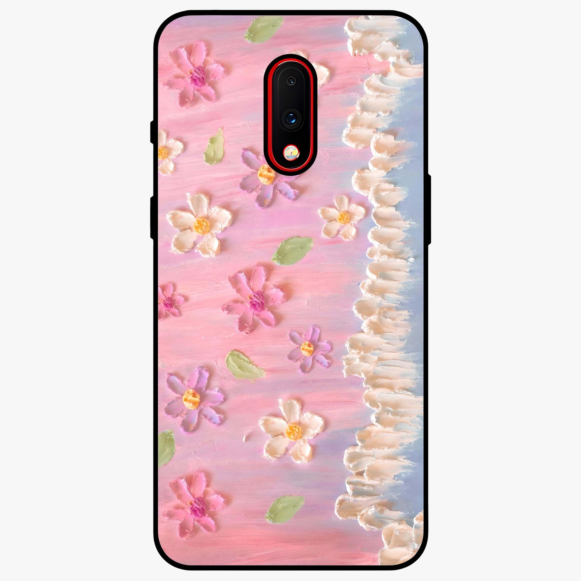Dreamy Painted Garden Glass Case showing flat back view with artistic painted floral garden artwork and glossy glass finish.