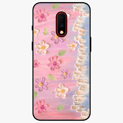 Dreamy Painted Garden Glass Case showing flat back view with artistic painted floral garden artwork and glossy glass finish.
