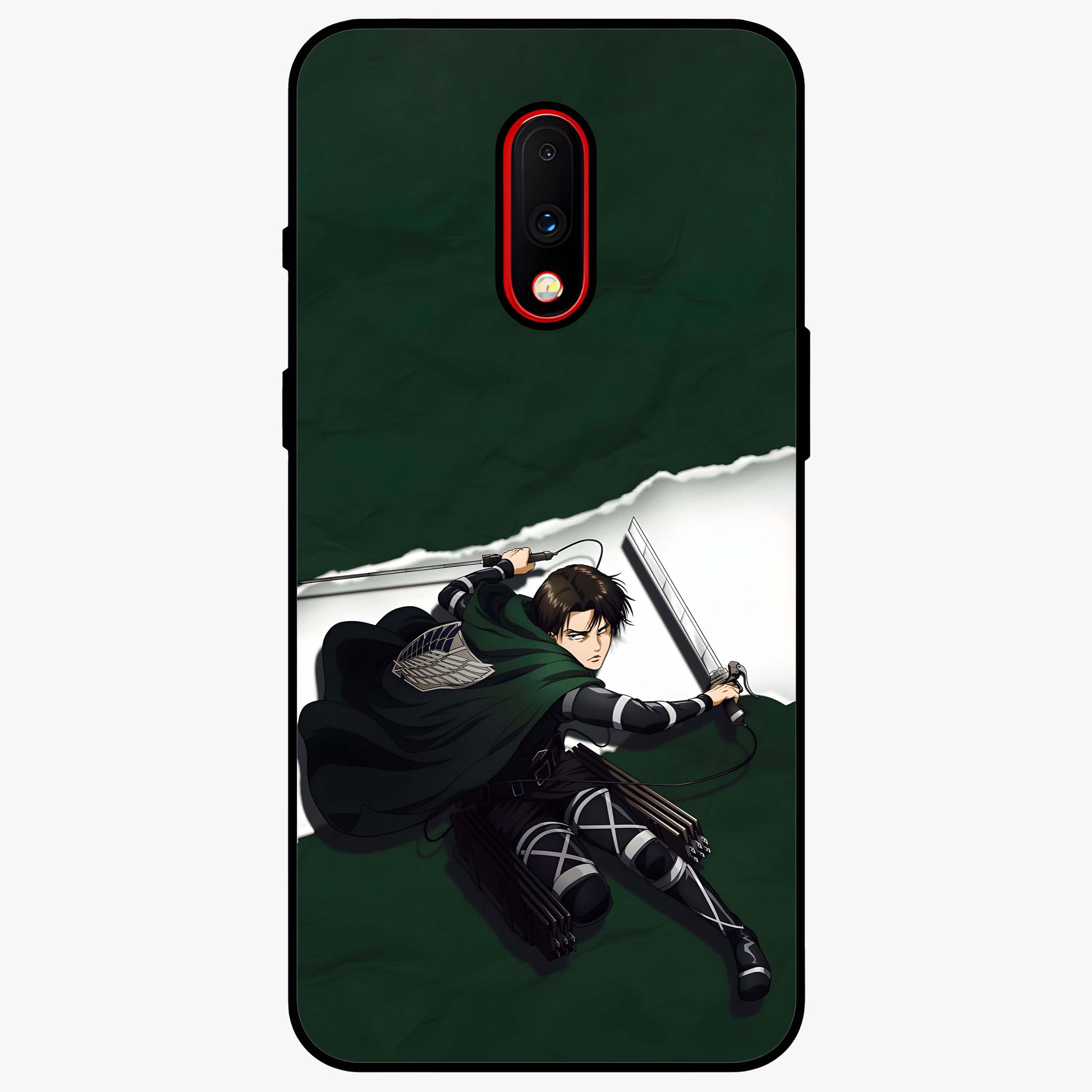 Emerald War Vanguard Glass Case showing flat back view with powerful warrior themed artwork and glossy glass finish.