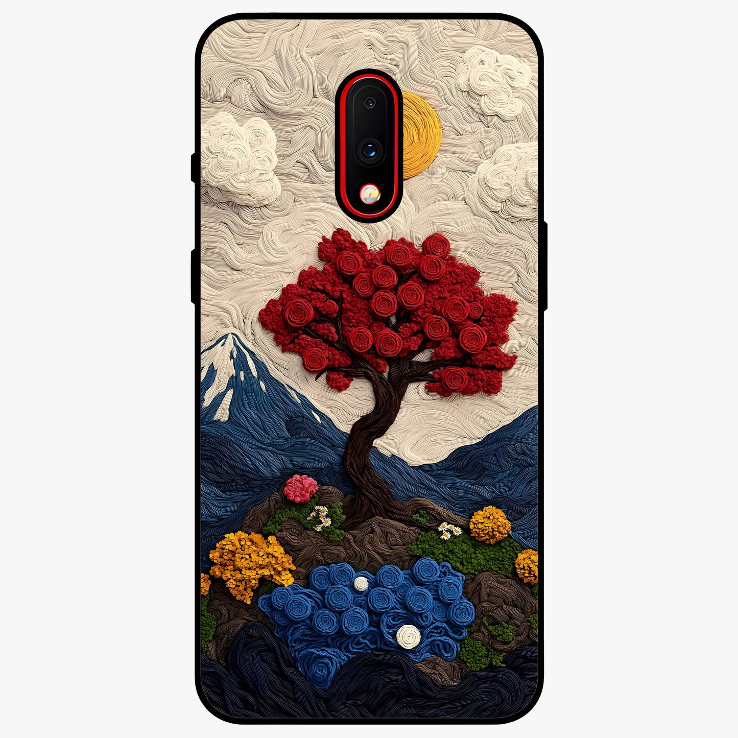 Eternal Nature Tapestry Glass Case showing flat back view with intricate nature tapestry artwork and glossy glass finish.