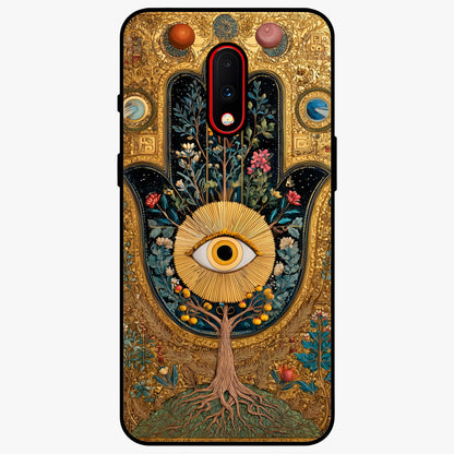 Ethereal Evil Eye Glass Case showing flat back view with mystical evil eye artwork and glossy glass finish.