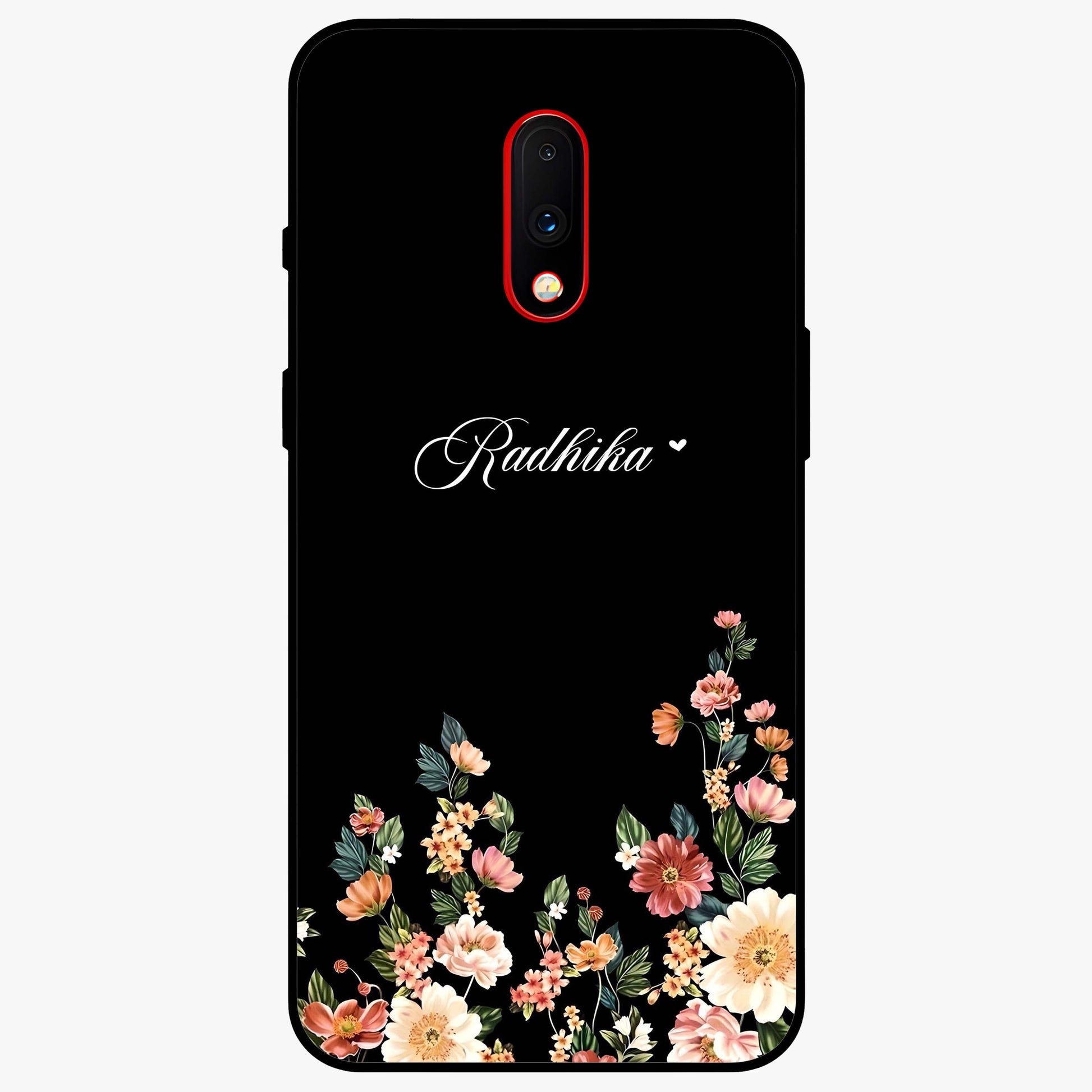 Floral Design With a Custom Personalized Name Glass Case showing flat back view with floral artwork and personalized name design.