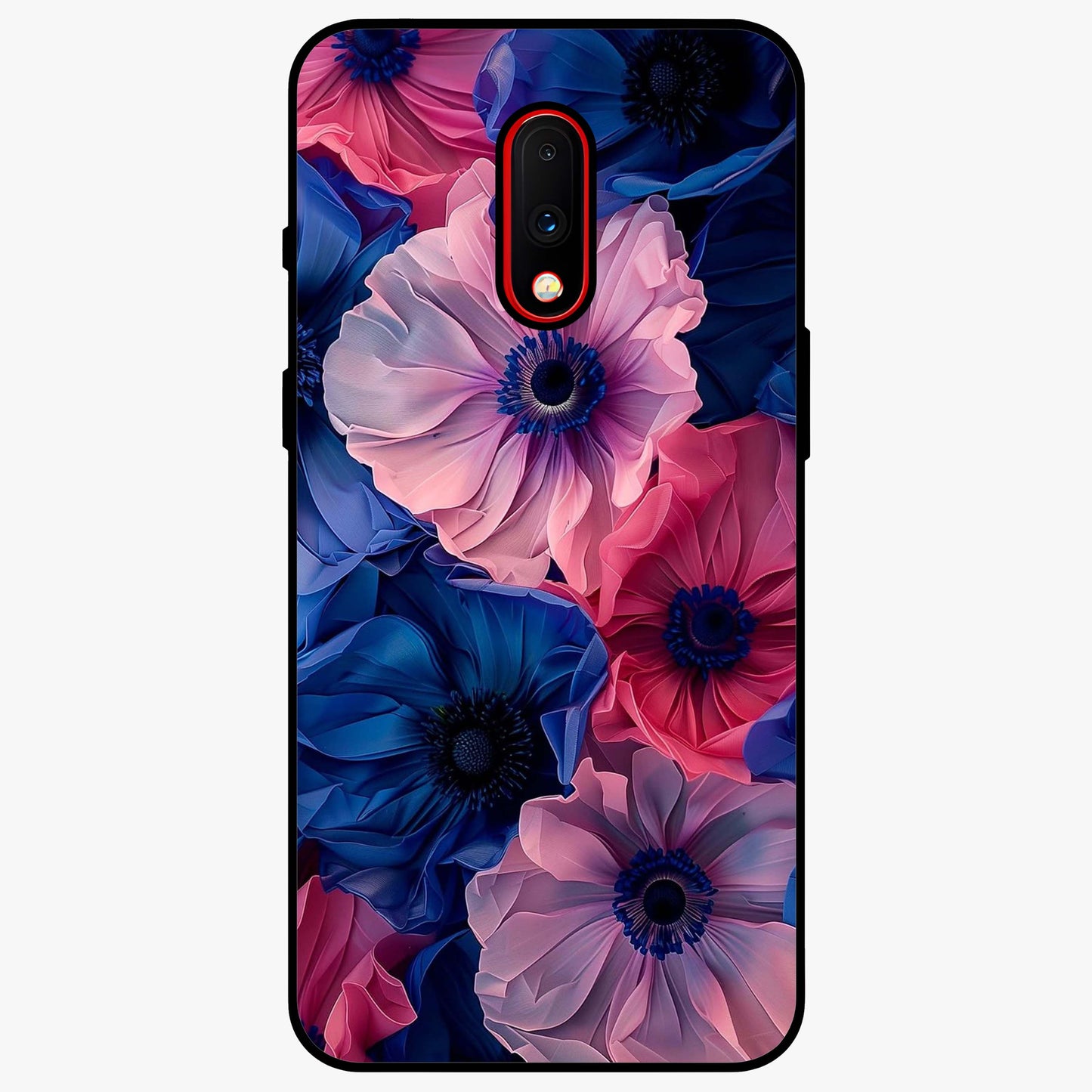Flower Paper Art Pattern Glass Case showing flat back view with paper cut style floral artwork and glossy glass finish.