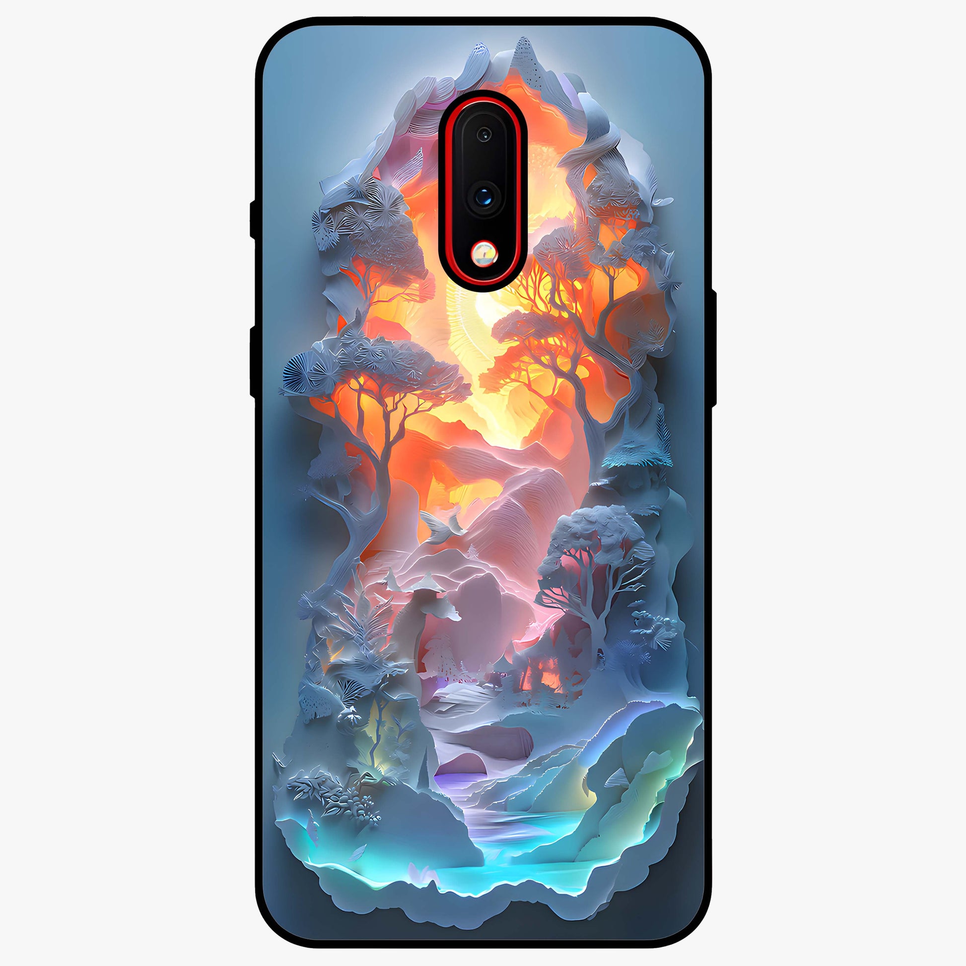 Glow Forest Portal Glass Case showing flat back view with glowing forest portal artwork and glossy glass finish.