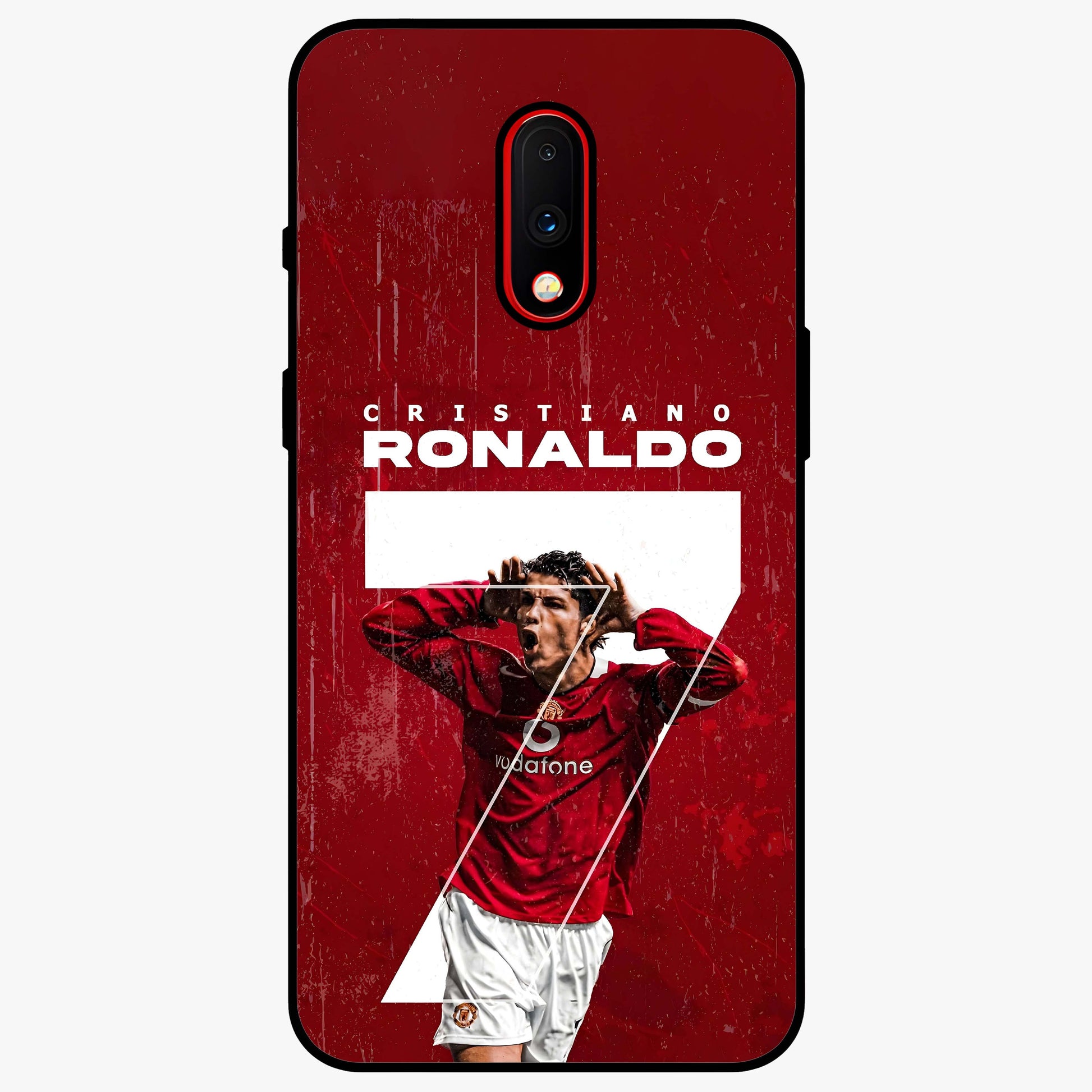 Goal Celebration Legacy Glass Case showing flat back view with football celebration inspired artwork and glossy glass finish.