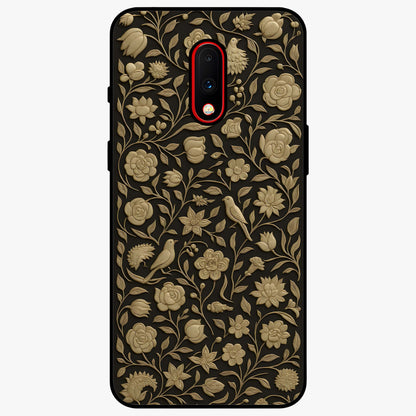 Golden Floral Majesty Glass Case showing flat back view with luxurious golden floral artwork and glossy glass finish.