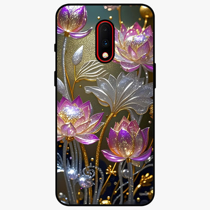 Golden Lotus Glow Glass Case showing flat back view with glowing lotus flower artwork and glossy glass finish.