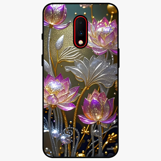 Golden Lotus Glow Glass Case showing flat back view with glowing lotus flower artwork and glossy glass finish.