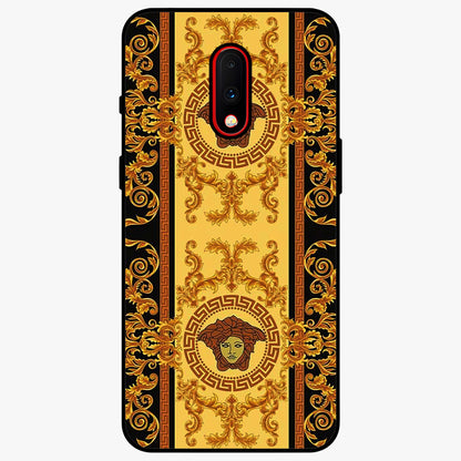 Golden Royal Heritage Glass Case showing flat back view with ornate royal pattern artwork and glossy glass finish.