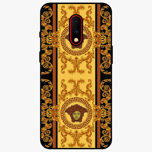 Golden Royal Heritage Glass Case showing flat back view with ornate royal pattern artwork and glossy glass finish.