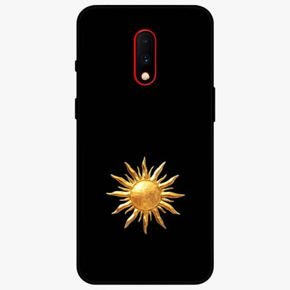 Golden Sun Minimalism Glass Case showing flat back view with minimal golden sun artwork and glossy glass finish.