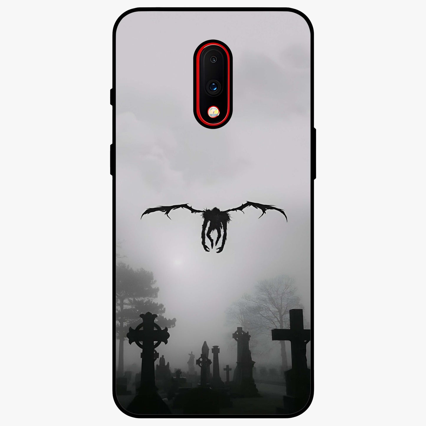 Graveyard Shadow Descent Glass Case showing flat back view with dark graveyard themed artwork and glossy glass finish.
