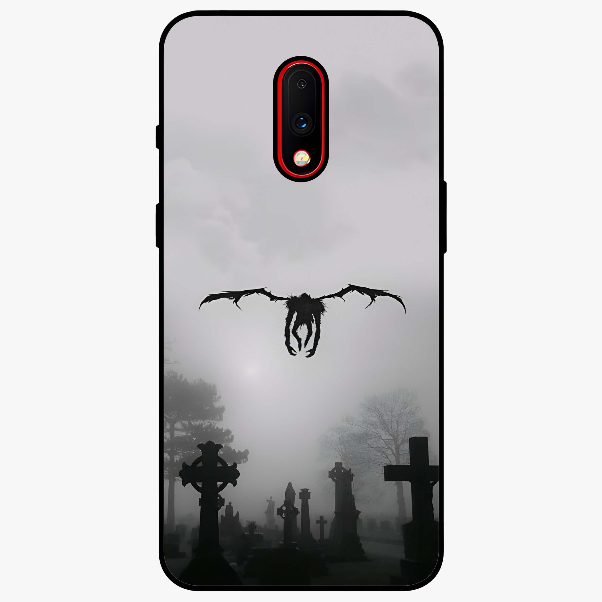 Graveyard Shadow Descent Glass Case showing flat back view with dark graveyard themed artwork and glossy glass finish.