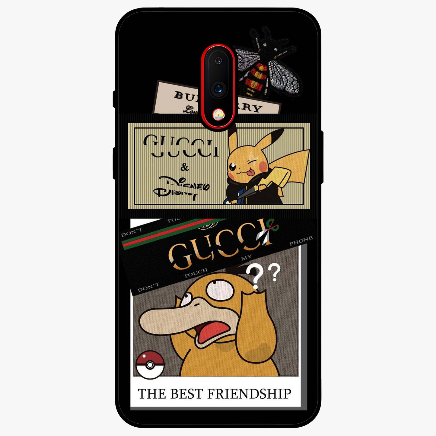 Gucci Play Mashup Glass Case showing flat back view with luxury inspired graphic artwork and glossy glass finish.