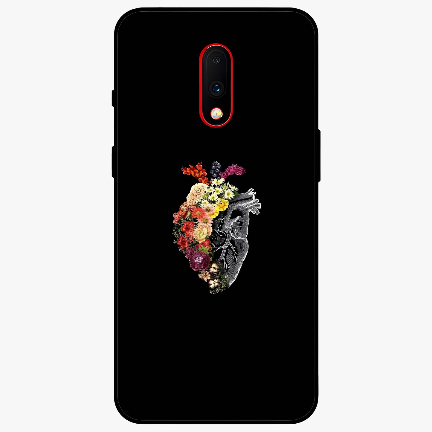 Heart With Flowers Glass Case showing flat back view with heart shaped floral artwork and glossy glass finish.