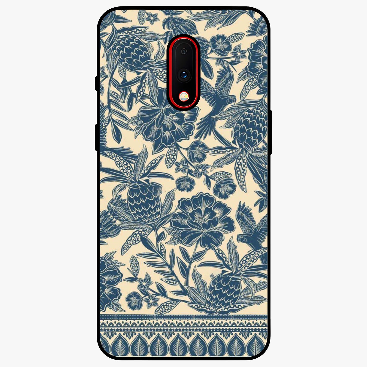 Heirloom Wild Bloom Glass Case showing flat back view with vintage inspired wild flower artwork and glossy glass finish.